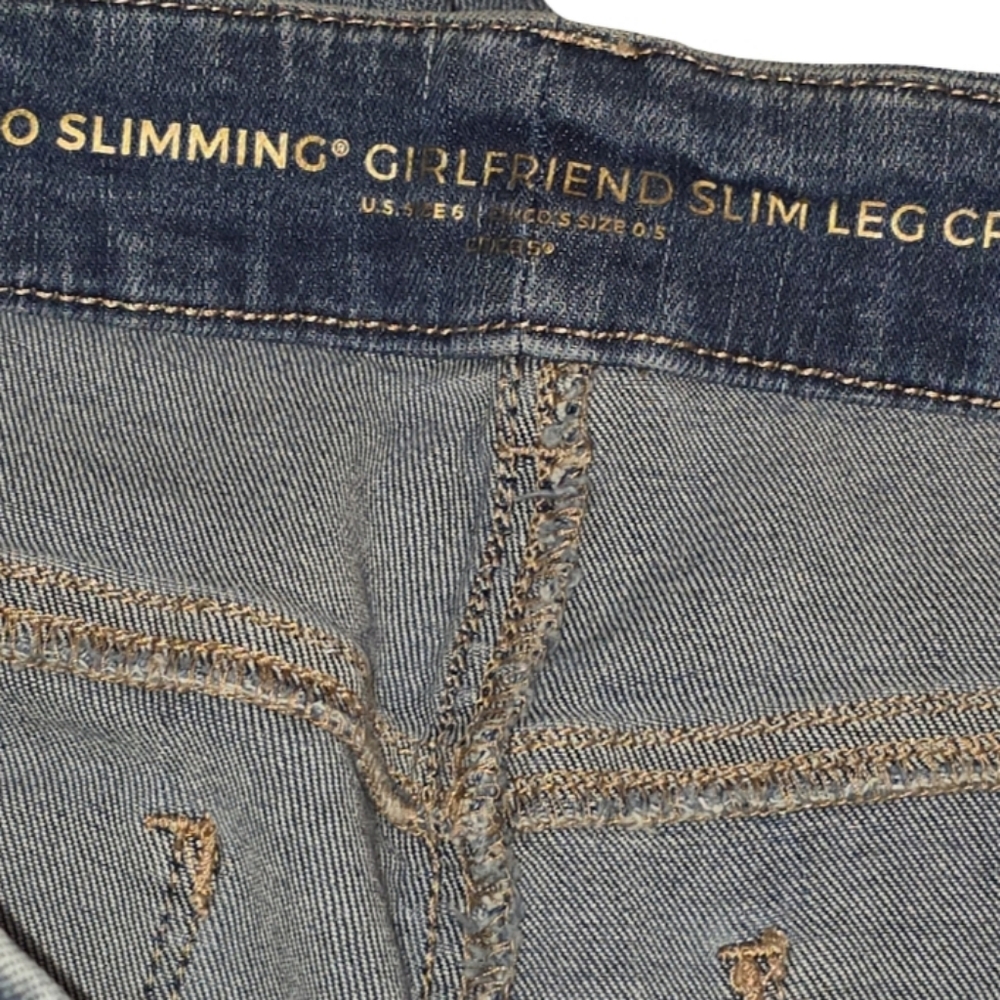 Chico's‎ Stylish Blue Embellished Rhinestone Cropped Women's Jeans Size 6 .5 - Picture 8 of 10